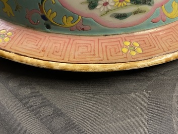 A Chinese famille rose covered vase and a vase with birds and peaches, 19/20th C.